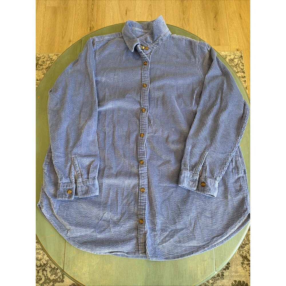 L.L. Bean Corduroy Shacket Shirt 2X Plus Womens Blue Pocket Jacket Button Up Top